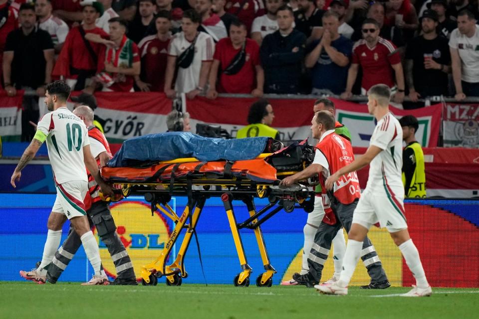 Barnabas Varga was stretchered off in a scary moment at Euro 2024  (AP)