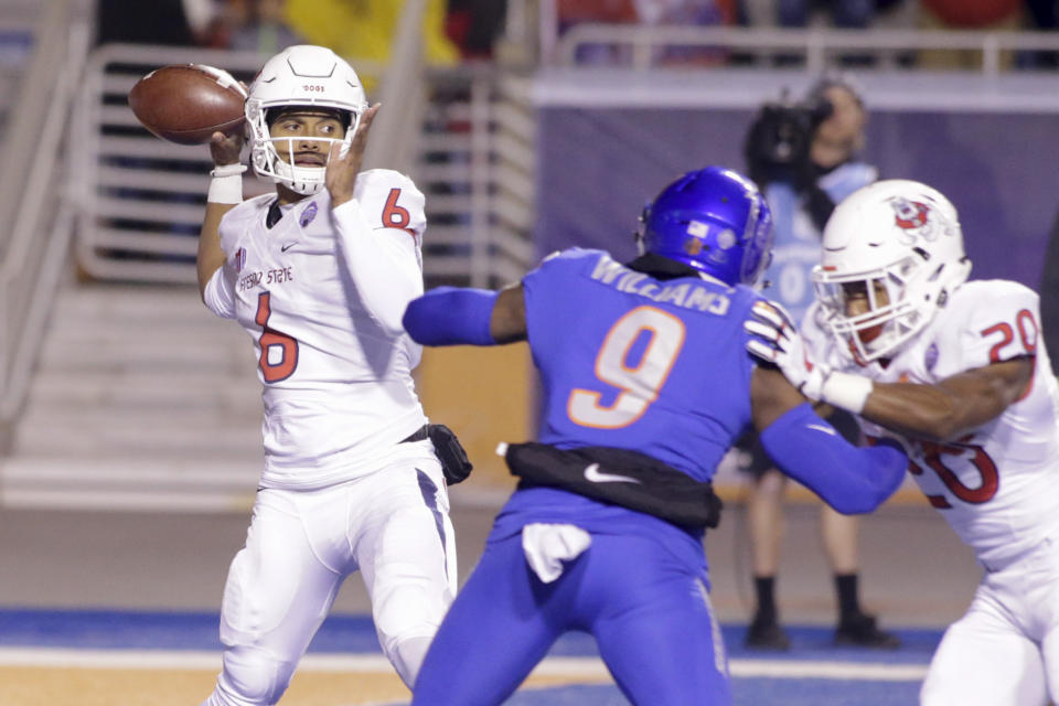Marcus McMaryion, a graduate transfer from Oregon State, has been a steady presence for Fresno State at quarterback. (AP Photo/Otto Kitsinger)