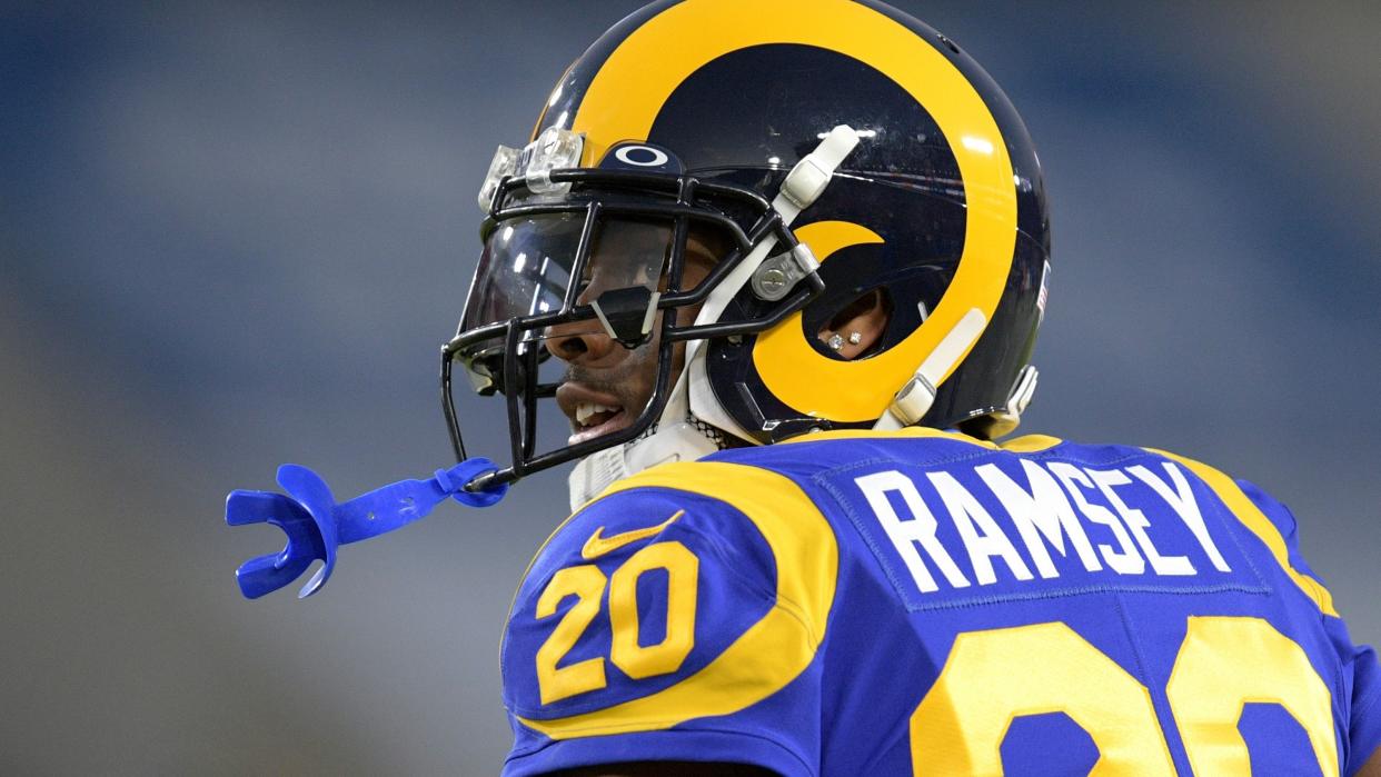 Mandatory Credit: Photo by Kyusung Gong/AP/Shutterstock (10733222a)Los Angeles Rams cornerback Jalen Ramsey watches during an NFL football game against the Seattle Seahawks in Los Angeles.