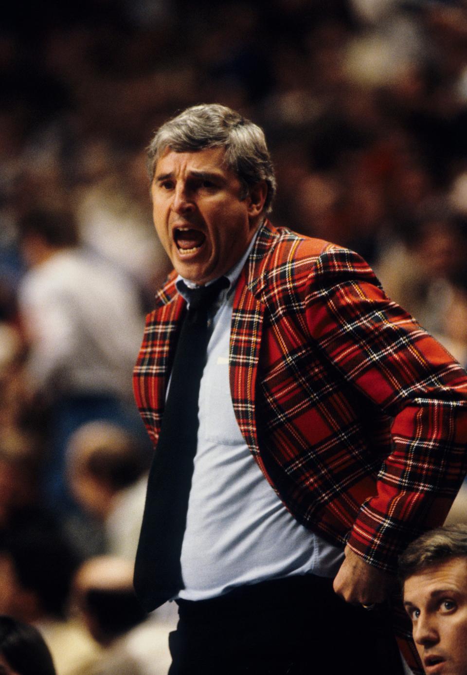 Indiana Hoosiers head coach Bobby Knight on the sideline against the Kentucky Wildcats at Rupp Arena during the 1983-84 season.