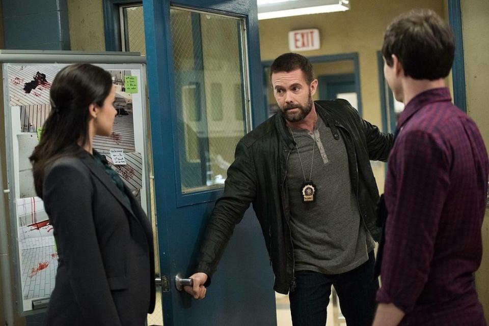 Melissa Fumero, Dillahunt, and Andy Samberg in <em>Brooklyn Nine-Nine</em>. (Photo: Fox)