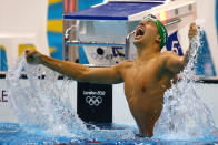 South African swimmer Chad le Clos comes out of nowhere to beat Michael Phelps and win gold in the Men's 200m Butterfly final on Day 4 of the London 2012 Olympic Games at the Aquatics Centre on July 31, 2012 in London, England. (Photo by Al Bello/Getty Images)