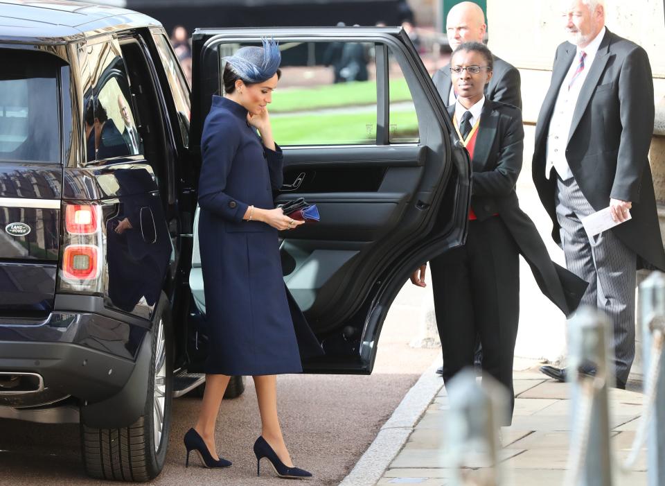 Meghan Markle arriving at Princess Eugenie’s wedding. (Photo: Getty Images)