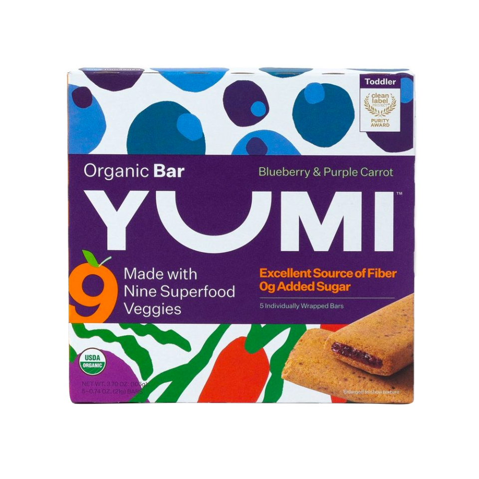 <p><a href="https://go.redirectingat.com?id=74968X1596630&url=https%3A%2F%2Fwww.target.com%2Fp%2Fyumi-clean-label-certified-organic-bar-blueberry-38-purple-carrot-baby-snacks-3-7oz-5ct%2F-%2FA-86226708&sref=https%3A%2F%2F" rel="nofollow noopener" target="_blank" data-ylk="slk:Shop Now;elm:context_link;itc:0;sec:content-canvas" class="link ">Shop Now</a></p><p>Organic Bar, Blueberry & Purple Carrot Baby Snacks</p><p>$4.99</p><p>target.com</p><span class="copyright">YUMI</span>