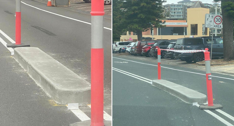 Concrete median islands installed by council in Manly. 