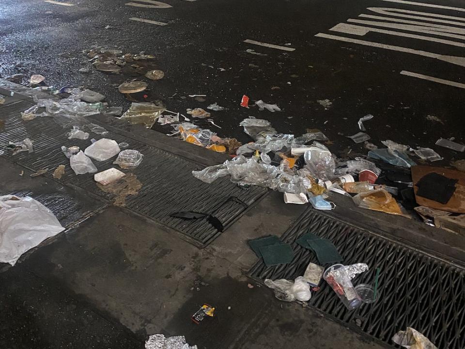 Trash on the street near Bryant Park.