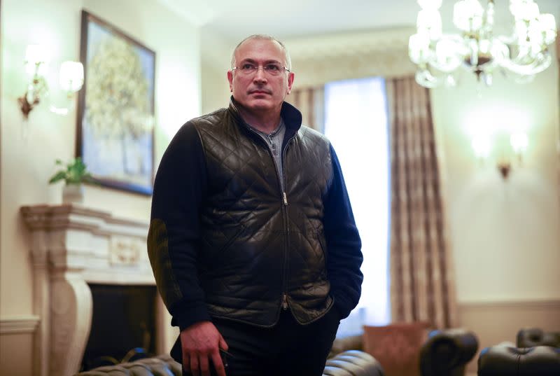 Former Russian tycoon Mikhail Khodorkovsky poses for a pictured after an interview with Reuters in central London, Britain