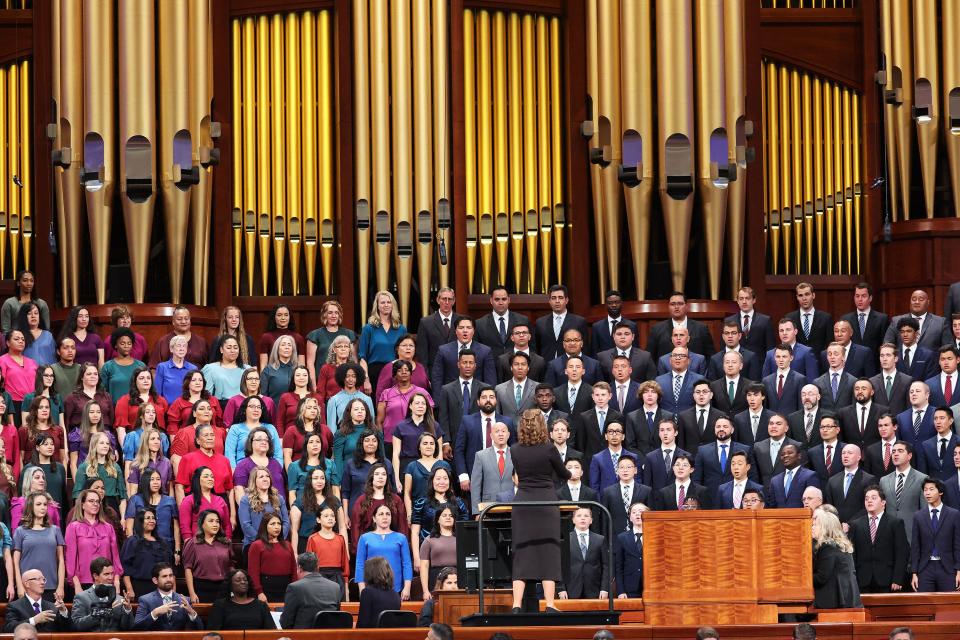 A multicultural choir from stakes in Northern Utah sing during the 193rd Semiannual General Conference of The Church of Jesus Christ of Latter-day Saints at the Conference Center in Salt Lake City on Saturday, Sept. 30, 2023. | Jeffrey D. Allred, Deseret News