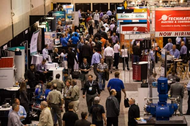 The annual Global Energy Show — formerly called the Global Petroleum Show and pictured here in 2014 — draws exhibitors to Calgary from all over the world.  (Global Petroleum Show  - image credit)