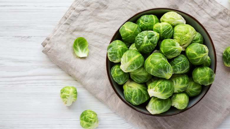 Raw Brussels sprouts on counter