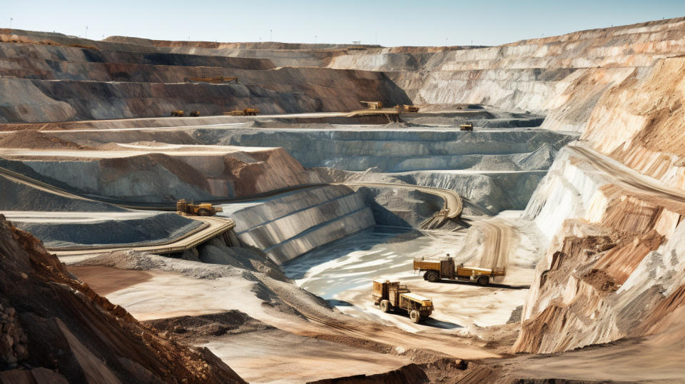 A close-up of an open-pit mine in the Carolina Lithium Project.