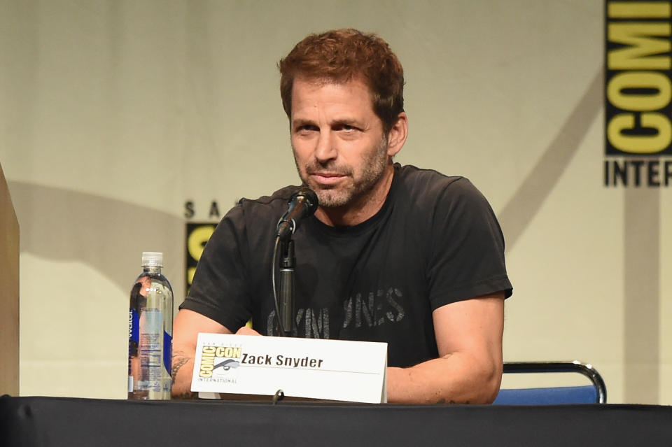 SAN DIEGO, CA - JULY 11:  Director Zack Snyder from "Batman v. Superman: Dawn of Justice" speaks onstage at the Warner Bros. presentation during Comic-Con International 2015 at the San Diego Convention Center on July 11, 2015 in San Diego, California.  (Photo by Kevin Winter/Getty Images)