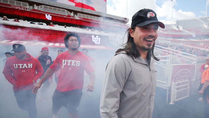 Utah quarterback Cam Rising attends a Crimson Collective truck giveaway to scholarship players at Rice-Eccles Stadium in Salt Lake City on Wednesday, Oct. 4, 2023.
