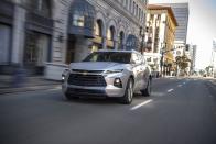 <p><strong>MSRP: </strong>$29,995 <strong>Engine: </strong>2.5-liter inline-4 <strong>EPA Combined:</strong> 24 mpg</p><p>The<a href="https://www.caranddriver.com/chevrolet/blazer" rel="nofollow noopener" target="_blank" data-ylk="slk:Blazer;elm:context_link;itc:0;sec:content-canvas" class="link "> Blazer</a> has a low roof and a high waistline, seemingly odd choices in a segment where high seating and good visibility are desired. The base model has cloth seats, and big serving of gray in­teri­or plastics. But the back seat is spacious, it's got plenty of cubby storage to drive, and has a good infotainment system. </p>