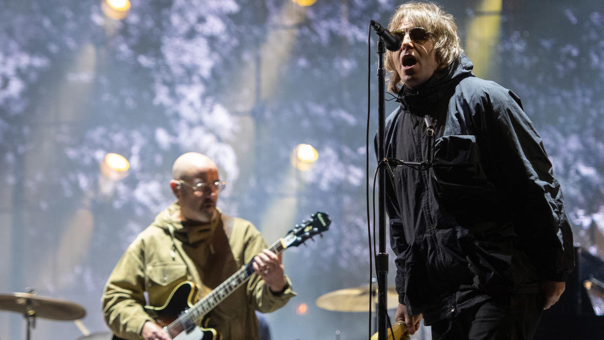  Paul Benjamin Arthurs, aka Bonehead, and Liam Gallagher perform on the Main Stage on the second day of TRNSMT Festival 2021 on September 11, 2021 in Glasgow, Scotland. 