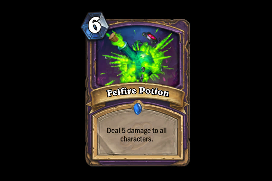 <p>When we revealed Felfire Potion, we reveled in its destructive capabilities. As a one-off board wiping spell, Warlocks could certainly do worse. Plus, it fits the classic Warlock motif of winning the game at any cost. </p>