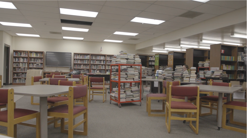 The formerly dull-lookikng Earlham Commuinity School District Library, before its Make-a-Wish-funded makeover.