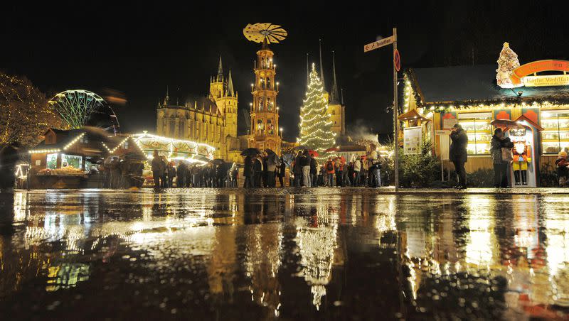 This photo shows the famed Erfurt Christmas Market in central Germany. If you want to travel to Europe for Christmas, now is the time to book your flight.