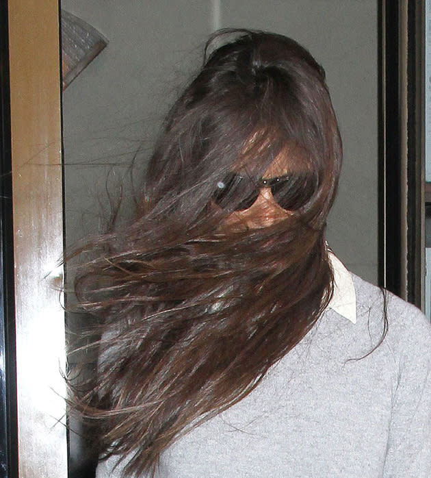 Celebrity photos: Katie Holmes had a bad hair day when she got caught in a gust of wind this week. We thought at first she was simply trying out a new look and channeling Cousin It from the Addams Family!