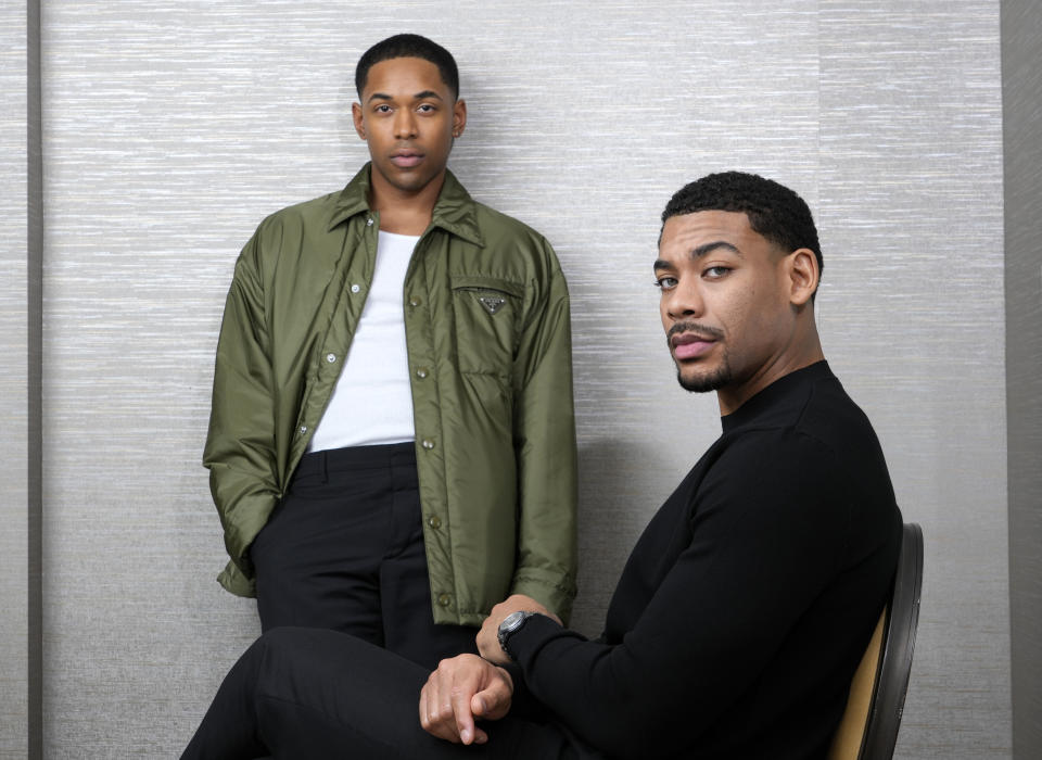 Cast members Kelvin Harrison Jr., left, and Aaron Pierre pose for a portrait to promote the National Geographic Anthology Series "Genius: MLK/X," Monday, Jan. 29, 2024, in Beverly Hills, Calif. (AP Photo/Chris Pizzello)