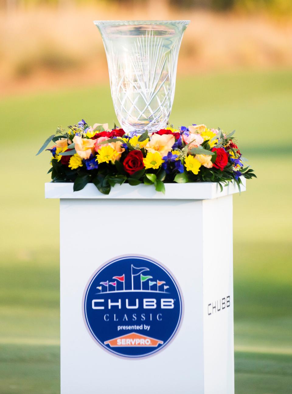 The 2022 Chubb Classic trophy on Sunday, Feb. 20, 2022 at the Tiburón Golf Club in Naples, Fla. 