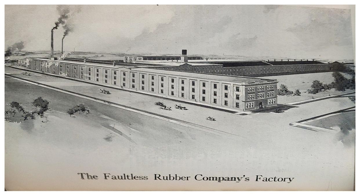 Pictured is an artist's rendering of the Faultless Rubber Co. from Will Duff's 1915 "History of Ashland."