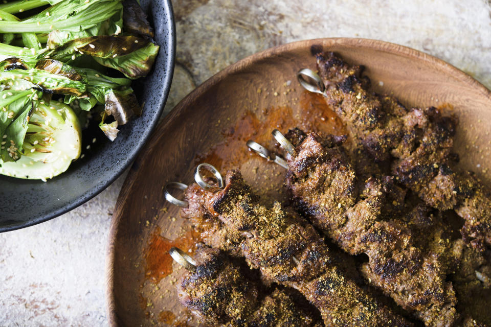 This image released by Milk Street shows a recipe for spicy Chinese beef skewers. (Milk Street via AP)