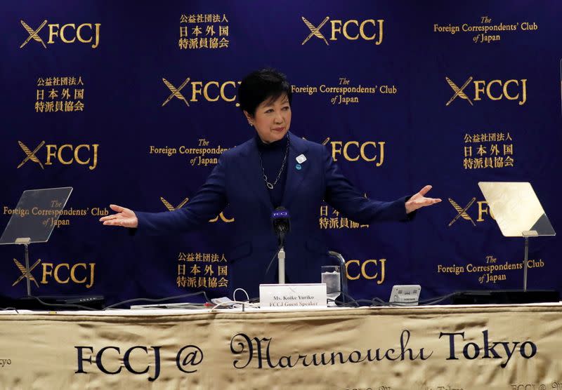 Tokyo Governor Yuriko Koike attends a news conference, amid the coronavirus disease (COVID-19) outbreak, in Tokyo