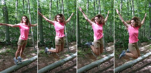 Four images of Nicki Dugan Pogue jumping