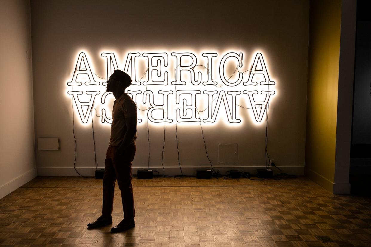 Glenn Ligon’s America America is featured in the special exhibit Regeneration: Black Cinema 1898-1971 at the Detroit Institute of Arts that explores the influential history of Blacks in American film from cinema’s infancy to the years following the Civil Rights Movement.