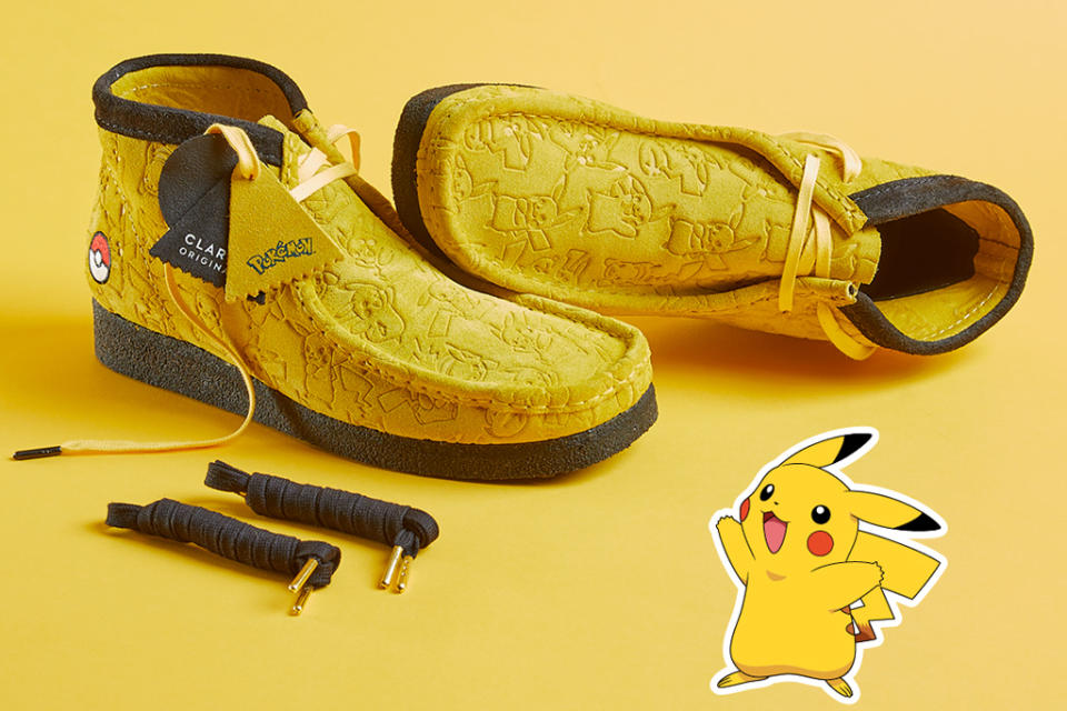 The Clarks Wallabee embossed with the Pokemon character Pikachu. - Credit: Courtesy of Clarks