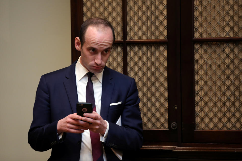 Stephen Miller attends a meeting between President Trump and congressional leaders at the White House, Feb. 2, 2017. (Carlos Barria/Reuters)