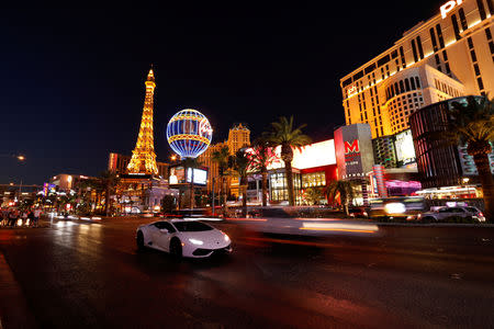 FILE PHOTO: Traffic travels along the Las Vegas Strip in Las Vegas, Nevada, U.S., August 27, 2018. Picture taken August 27, 2018. REUTERS/Mike Blake/File Photo