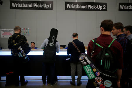 Bassel and the Supernaturals, led by Bassel Almadani, who is first-generation Syrian American, check-in at the South by Southwest (SXSW) Music Film Interactive Festival 2017 in Austin, Texas, U.S. March 15, 2017. REUTERS/Brian Snyder