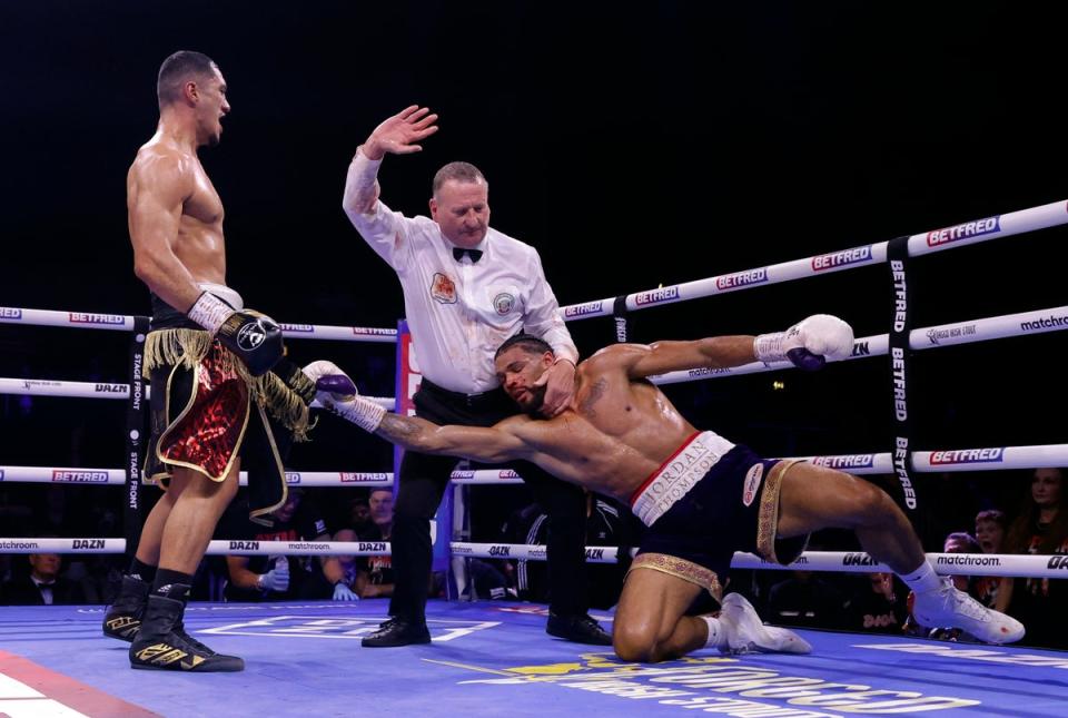 Jai Opetaia, left, stopped Jordan Thompson last week to retain the IBF cruiserweight title (Action Images via Reuters)