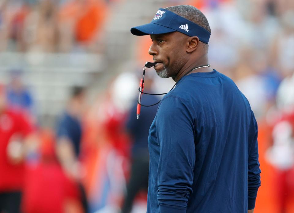 Florida Atlantic coach Willie Taggart looks on before a September game against Florida. (Kim Klement, USA TODAY Sports)