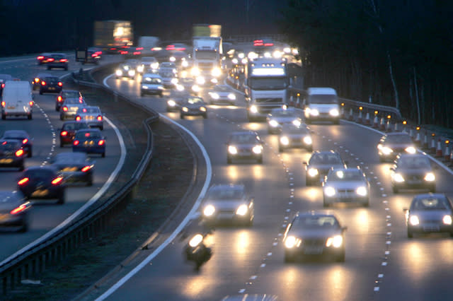 File photo dated 15/02/07 of cars on the motorway, as an RAC survey has shown that drivers are being temporarily blinded by modern vehicle headlights.