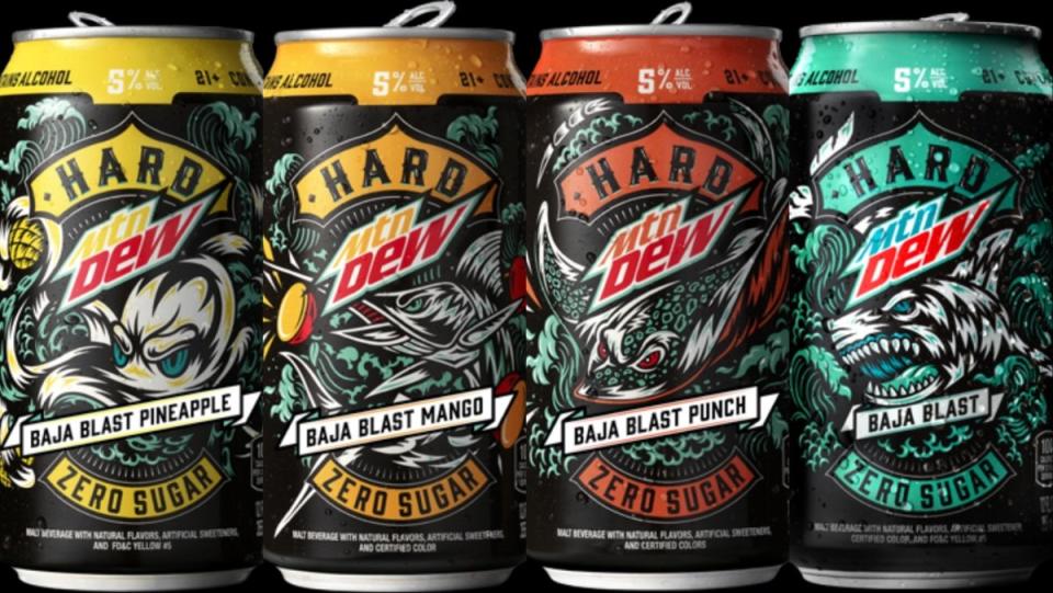 Hard MTN Dew Baja Blast cans in four flavors