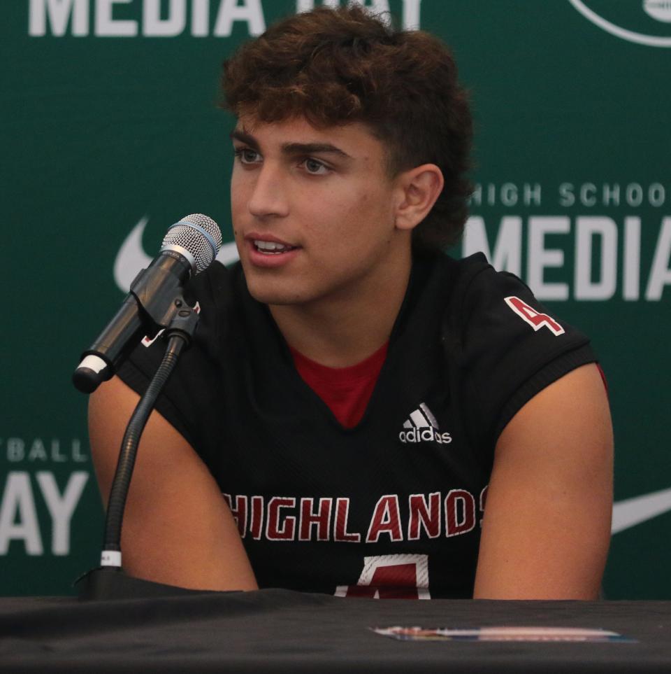 East Rutherford, NJ August 8, 2023 -- JR Walley of Northern Highlands at the high school football Super Football Conference Media Day at MetLife Stadium.