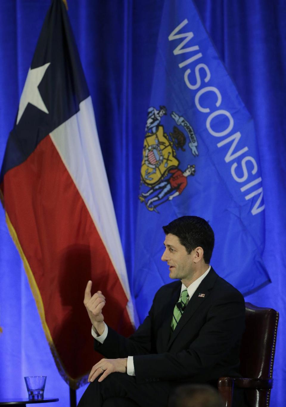 House Budget Committee Chairman Rep. Paul Ryan speaks during a San Antonio Hispanic Chamber of Commerce event, Thursday, Jan. 23, 2014, in San Antonio. Ryan said House Republicans will tackle immigration reform in pieces rather than the Senate's comprehensive approach. (AP Photo/Eric Gay)