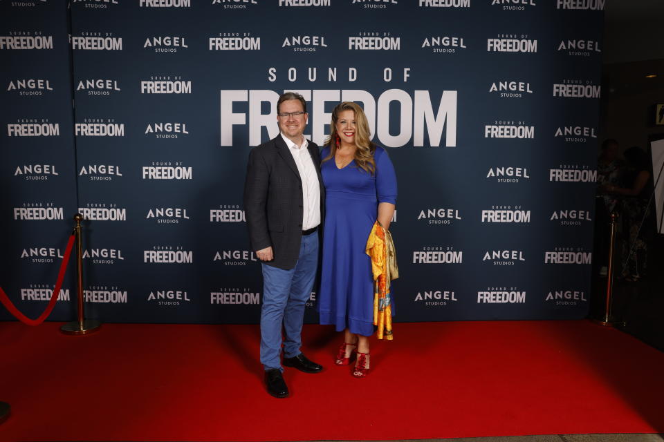 This image has an empty alt attribute; its file name is GettyImages-1503639340.jpg
VINEYARD, UTAH - JUNE 28: Jared Geesey and Sarah Geesey attend the premiere of "Sound of Freedom" on June 28, 2023 in Vineyard, Utah. (Photo by Fred Hayes/Getty Images for Angel Studios)