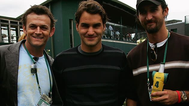 Gilchrist, Federer and Gillespie. Image: Getty