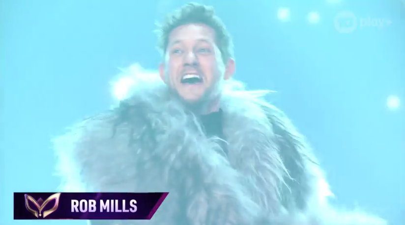 The Masked Singer's Wolf unmasked as runner up Rob ‘Millsy’ Mills. Photo: Channel 10.