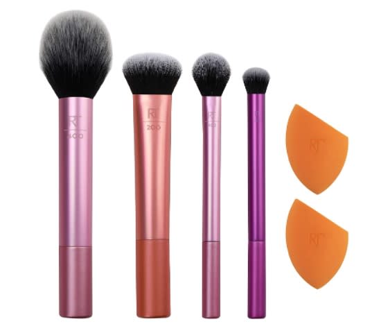 Real Techniques - Juego de brochas de maquillaje con 2 esponjas para sombra de ojos, base, colorete y corrector, juego de 6/Amazon.com.mx