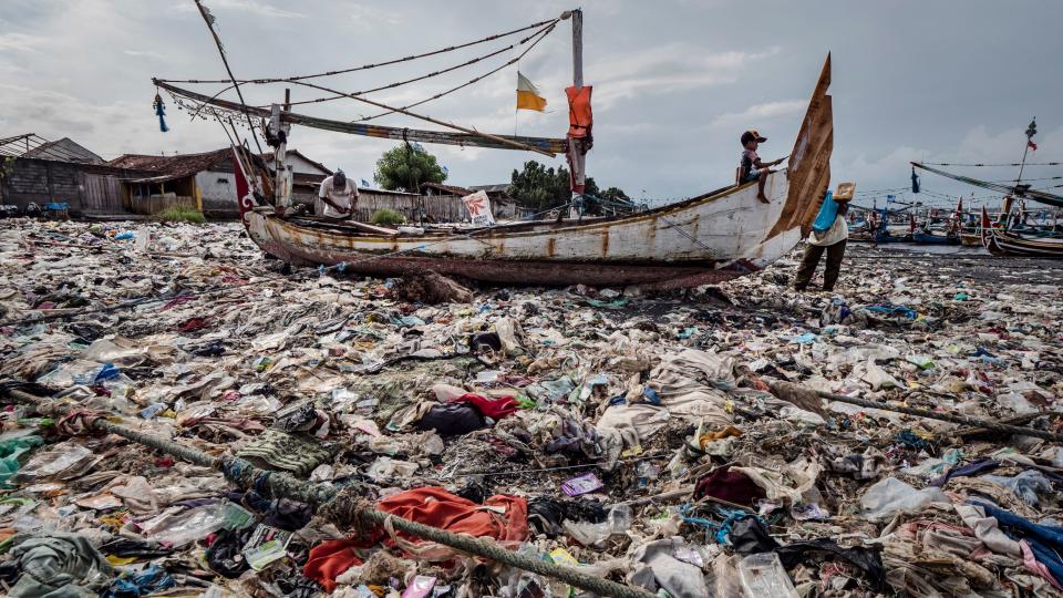 HuffPost visited this beach smothered in plastic waste at Muncar port in Banyuwangi, East Java, Indonesia, on March 4, 2019. Diapers were some of the most common items in the mess.