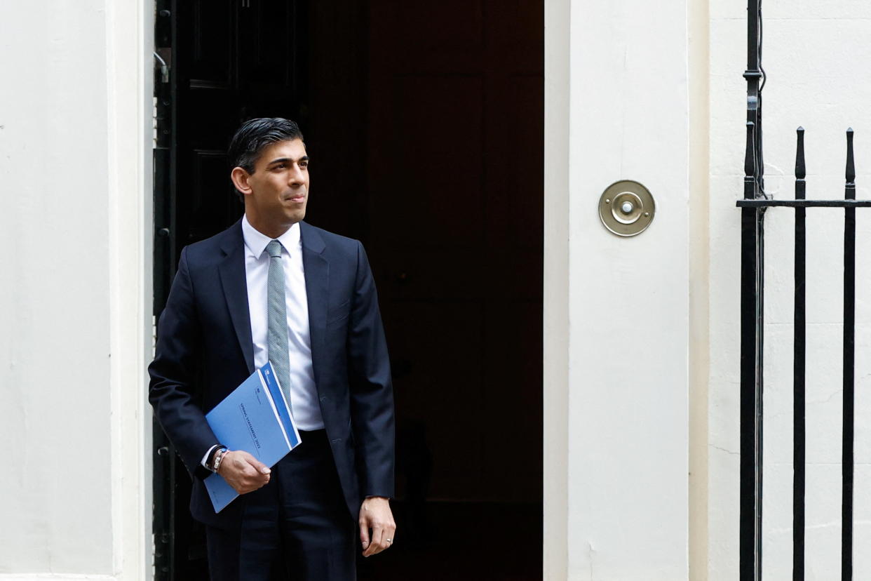British Chancellor of the Exchequer Rishi Sunak leaves Downing Street on the day of the Spring Statement, in London, Britain, March 23, 2022. REUTERS/John Sibley