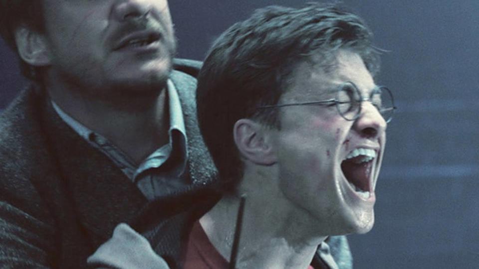 Harry Potter screams while being held back by Professor Lupin in Harry Potter and the Order of the Phoenix.