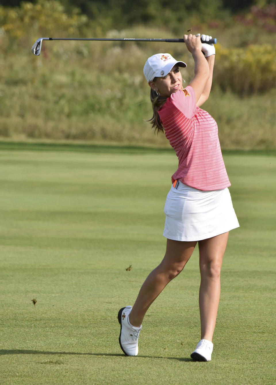 Celia Barquin Arozamena en acción durante un torneo en Verona, Wisconsin, en septiembre del 2017. La golfista amateur española fue asesinada a puñaladas el 17 de septiembre del 2018 y la policía acusó del asesinato a un indigente. (Barb Malchow/Iowa State University via AP)