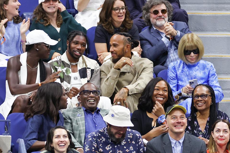 Noah Lyles, Lewis Hamilton and Anna Wintour at US Open on September 7 (Getty Images)