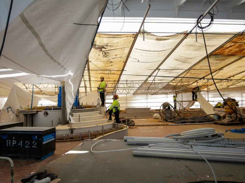 An outdoor space under construction on Royal Caribbean's Icon of the Seas under construction